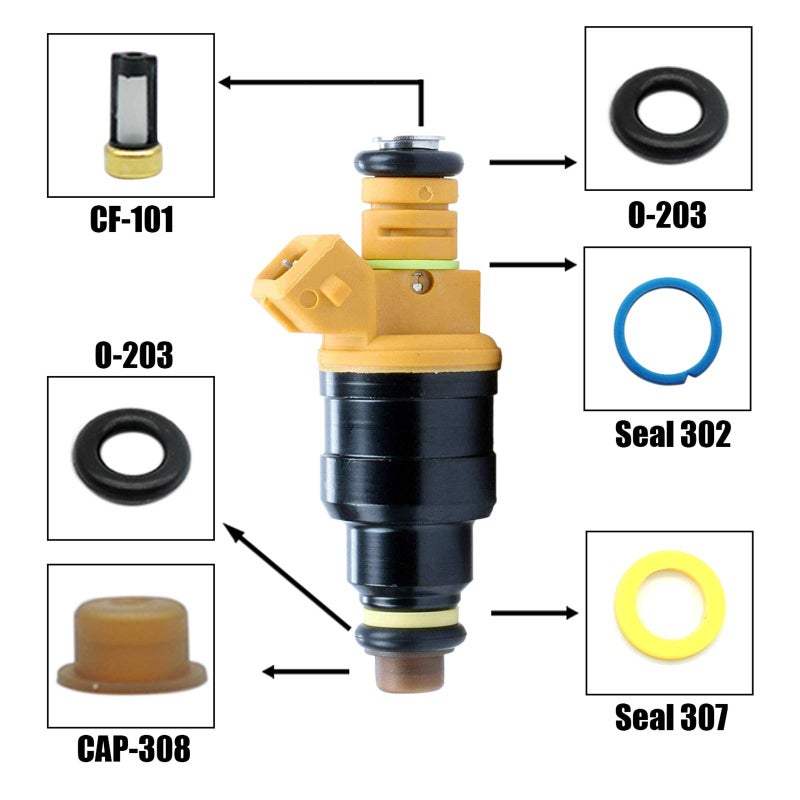 HiSport Fuel Injector Seal Kits Include O-rings  Pintle Caps  Seal Spacers and Filter Baskets Universal Repair Set Replaces 0280150962 [8 Set] - Image 3